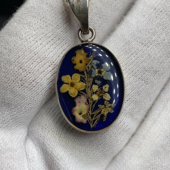 Vintage 925 Sterling Silver Pressed Flower Pendant – Italy MJI Chain – 15.5” - Picture 10 of 11